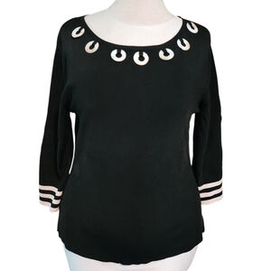 Catherine Stewart Black Knit Grommet Embellished Blouse Career Top Women's L